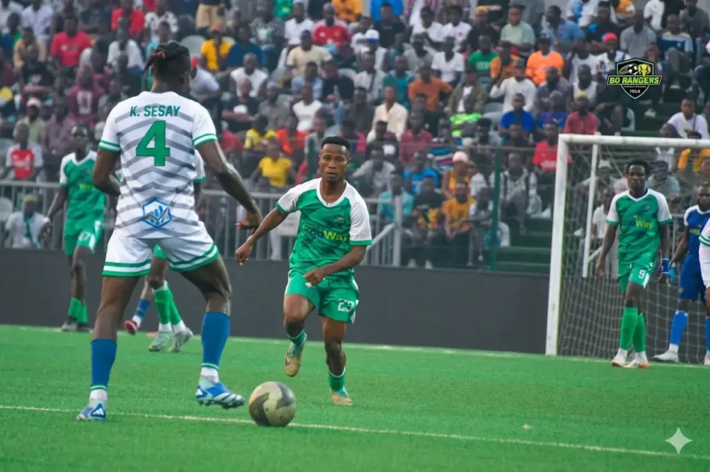 Idrissa Kargbo, the young centre-back for Kamboi Eagles, in action against Bo Rangers FC, demonstrating the intelligent positioning that earned him a strong reputation