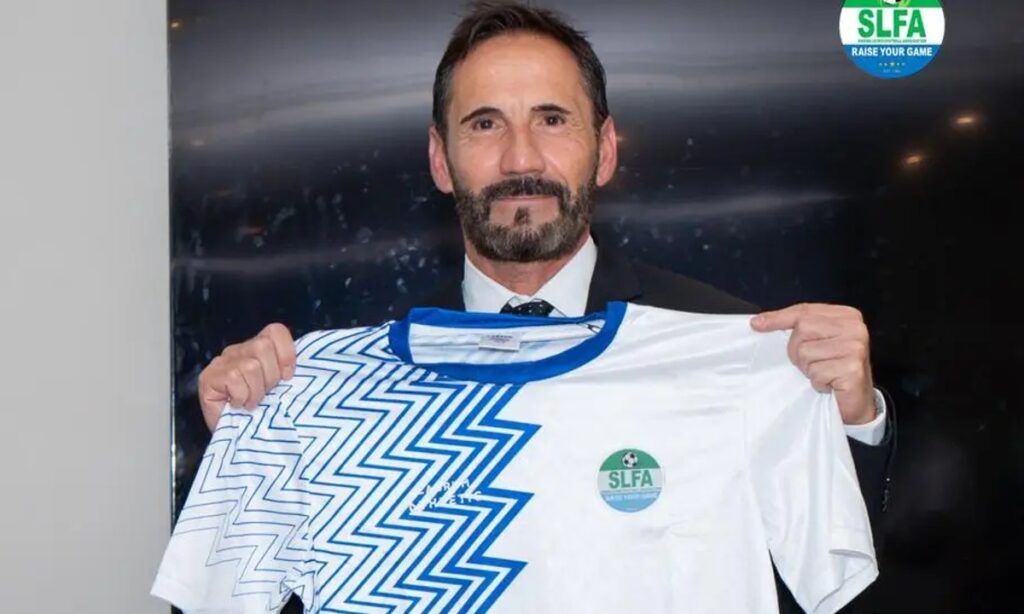 Didier Gomes Da Rosa speaks at a press conference in Freetown following his official appointment as the new head coach of Sierra Leone’s national football team, the Leone Stars.