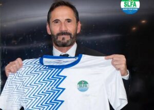 Didier Gomes Da Rosa speaks at a press conference in Freetown following his official appointment as the new head coach of Sierra Leone’s national football team, the Leone Stars.